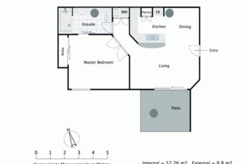 a floor plan of a house at Tropical One Bedroom Apartment at The Mediterranean in Port Douglas