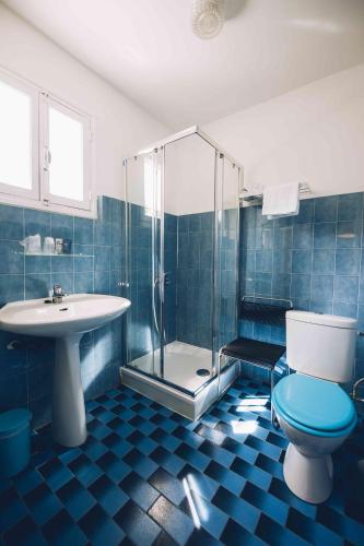 a bathroom with a shower and a toilet and a sink at Chez Marie in Linguizzetta