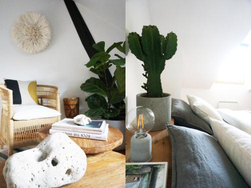 two images of a living room with a couch and a table at Kåseberga Hideout in Kåseberga
