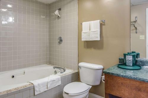 uma casa de banho com uma banheira, um WC e um lavatório. em Rodeway Inn & Suites em Dublin