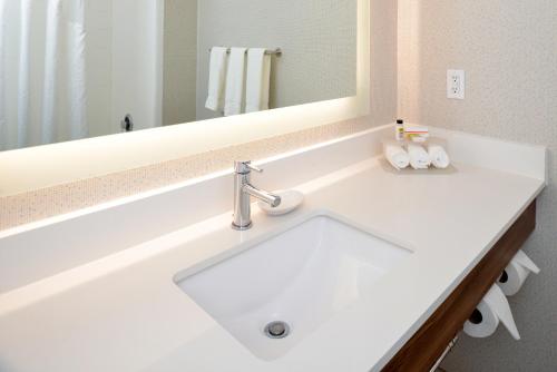 a bathroom with a white sink and a mirror at Holiday Inn Express Lodi by IHG in Lodi