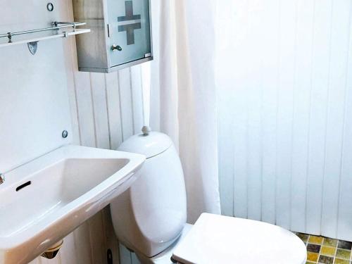 uma casa de banho com um WC branco e um lavatório. em Holiday home Nykøbing Sj XXIX em Ebbeløkke