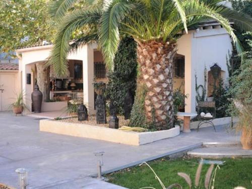 una palmera frente a un edificio en Chambre d'Hôtes Villa Ambrosia, en Narbona