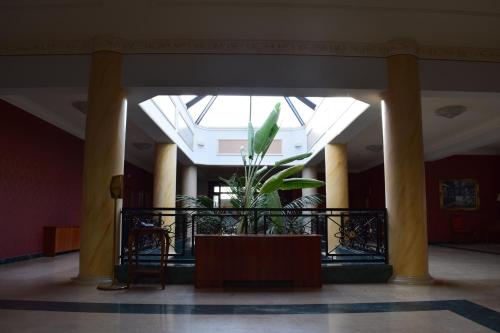 a plant in the middle of a room with columns at Hotel Villa Peretti in Gela