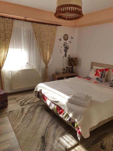 a bedroom with a large bed and a window at Casa Doina in Râşnov