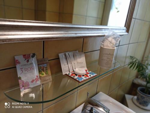 a glass shelf above a sink in a bathroom at Relais Villa Fiorelli in Rome