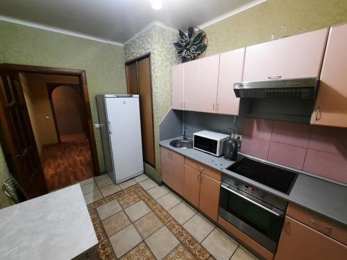 ウファにあるApartment Bakalinskaya 25のキッチン(コンロ、電子レンジ付)