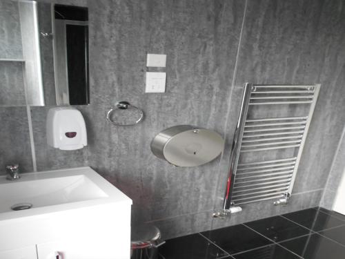 La salle de bains est pourvue d'un lavabo et d'un miroir. dans l'établissement Mapesbury Hostel London, à Londres