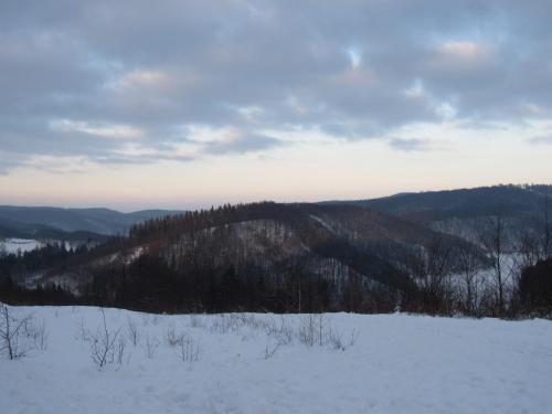 a view of a snow covered mountain with trees at Chata za Górami in Zagórze Śląskie