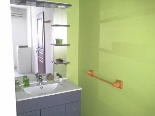 W łazience znajduje się umywalka i lustro. w obiekcie Millot Conilhac w mieście Conilhac-Corbières