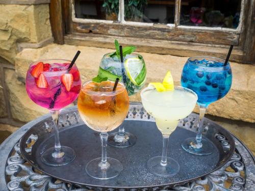 four cocktails on a tray on a table at Fouriesburg Country Inn in Fouriesburg