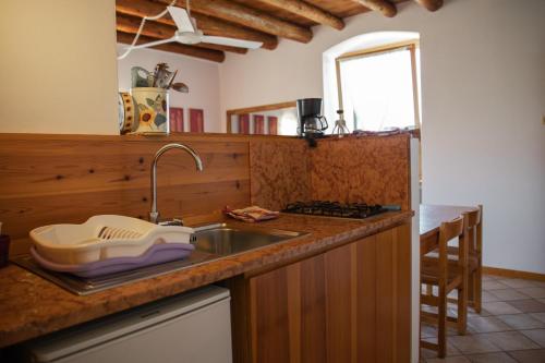eine Küche mit einer Spüle und einer Arbeitsplatte in der Unterkunft Agriturismo Le Ginestre in Lazise