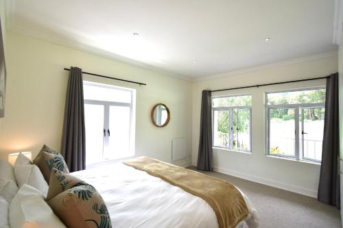 a bedroom with a bed and two windows at Saints Rest in Clarens
