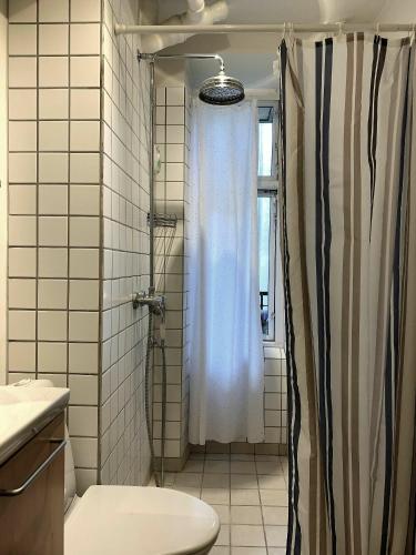 a bathroom with a shower and a toilet at ApartmentInCopenhagen Apartment 547 in Copenhagen