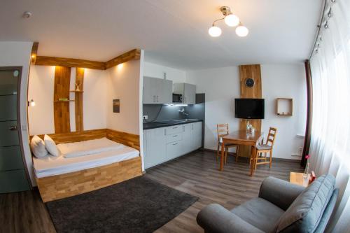 un piccolo appartamento con cucina e soggiorno di LuPartment a Ludwigshafen am Rhein