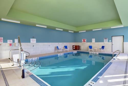 a large swimming pool in a gym with blue walls at Holiday Inn Express - Kingston West by IHG in Kingston