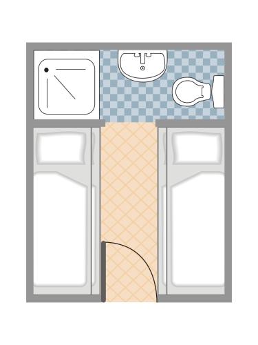 een diagram van een gebouw met twee deuren bij Mola Land-Kajüten in Breege