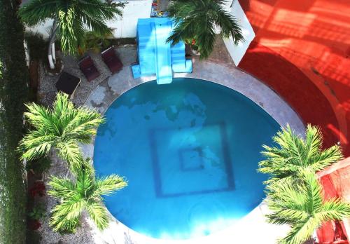an overhead view of a swimming pool with palm trees at Hotel Condesa Americana Acapulco in Acapulco