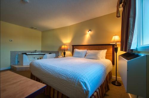 ウィニペグにあるPark West Innのベッドとバスルーム付きのホテルルームです。