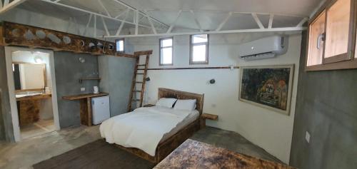 a bedroom with a bed and a ladder in it at Biktot Ba Arafel in Nimrod