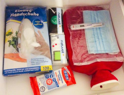a drawer filled with emergency food and emergency items at Fernblick in Zweibrücken