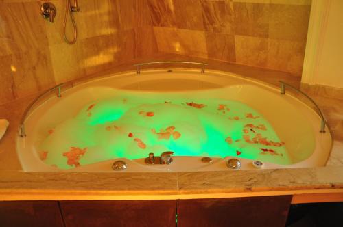 a bath tub filled with an animal themed bath room at Vigo Grand Hotel in Ploieşti