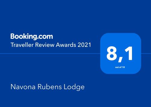 Navona Rubens Lodge tesisinde sergilenen bir sertifika, ödül, işaret veya başka bir belge