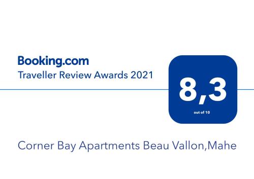 Certificat, récompense, panneau ou autre document affiché dans l'établissement Corner Bay Apartments Beau Vallon,Mahe