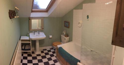 a bathroom with a sink and a tub and a toilet at Cynfaen house in Corwen