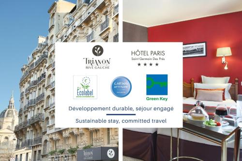 a hotel room with a view of a building at Hotel Trianon Rive Gauche in Paris