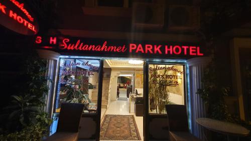 an entrance to a park hotel at night at Sultanahmet Park Hotel in Istanbul