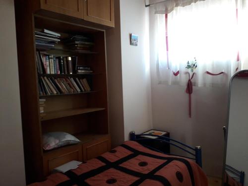 a bedroom with a book shelf and a bed at Nana's Guest House in Sighnaghi
