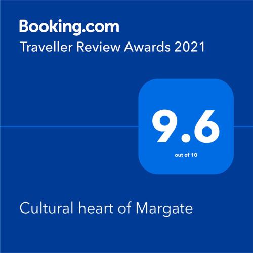 a blue box with the textual heart of margarita at Cultural heart of Margate in Margate