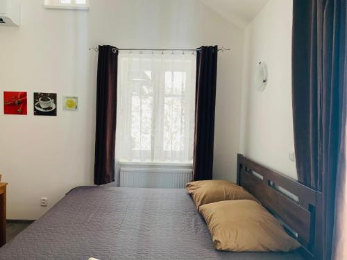 een slaapkamer met een bed en een raam bij Summer House in Česká Kamenice