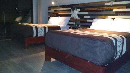 2 camas en una habitación de hotel con 2 camas sidx sidx sidx en Hotel Suites Don Miguel, en Tlatlauquitepec