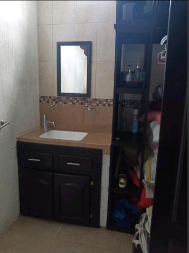 a bathroom with a sink and a mirror at Casa Kanté in Tamasopo