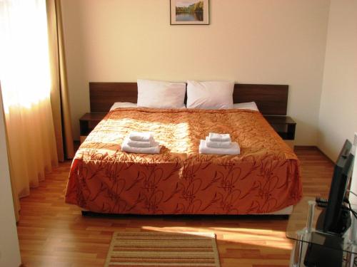 Un pat sau paturi într-o cameră la Aquilon Hotel & Thermal Pools