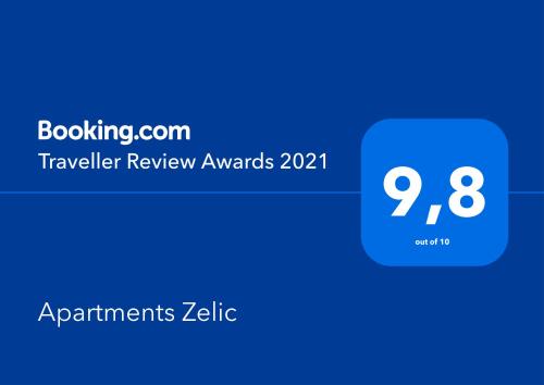 Apartments Zelic tesisinde sergilenen bir sertifika, ödül, işaret veya başka bir belge