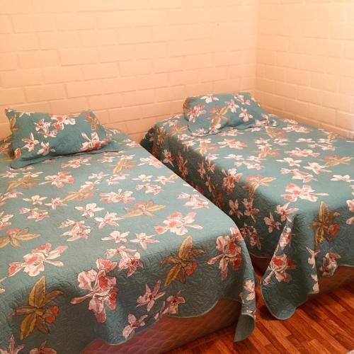 two beds sitting next to each other in a room at Cabaña Vicuña in Vicuña