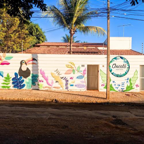 a building with a mural on the side of it at Oncotô Palmas Hostel in Palmas