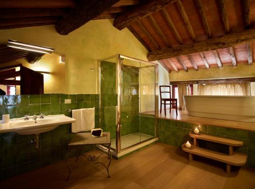 y baño con lavabo y ducha. en B&B Borgo Petrognano - Residenza d'Epoca en Barberino di Val dʼElsa