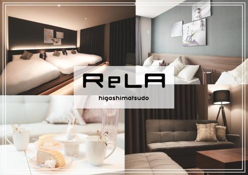 a collage of photos of a hotel room at ReLA Higashimatsudo in Matsudo