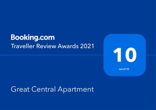 Certificat, récompense, panneau ou autre document affiché dans l'établissement Great Central Apartment