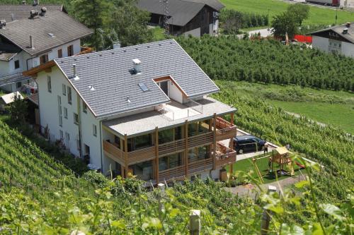an aerial view of a house in a vineyard at Appartements Toni in Feldthurns