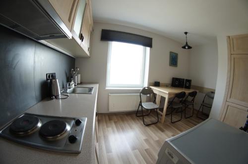Virtuvė arba virtuvėlė apgyvendinimo įstaigoje Jūrkalnes apartamenti