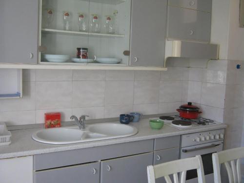 een keuken met een spoelbak en een fornuis bij Apartments and Rooms Artemida in Dubrovnik