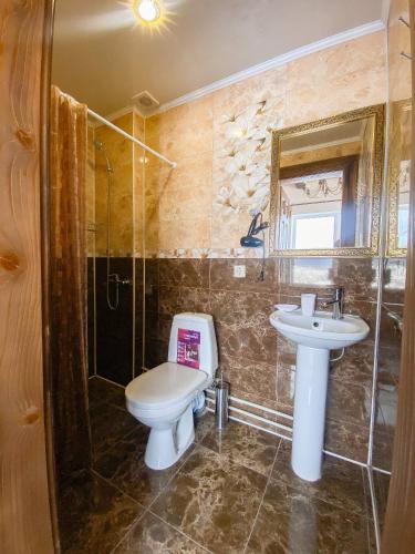 a bathroom with a toilet and a sink at Мелодія Гір Вид на гори in Vorokhta