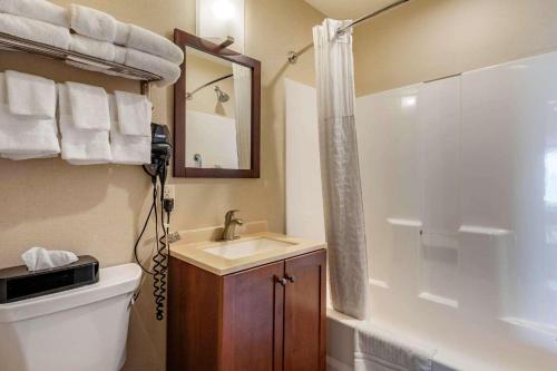 a bathroom with a toilet and a sink and a shower at Comfort Inn & Suites in Triadelphia