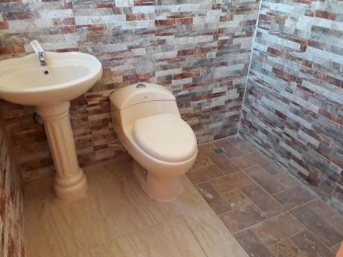 a bathroom with a toilet and a sink at Apartahotel Next Nivel - Queen room with Ac in Punta Cana