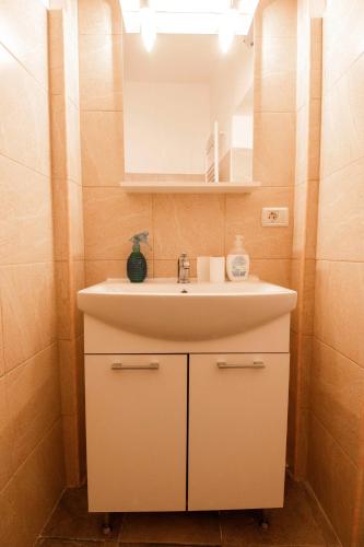 a bathroom with a sink and a mirror at Privilegio 148 Sâmbăta in Sâmbăta de Sus